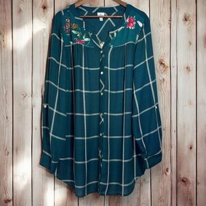 NWT Dressbarn Tunic Blouse | Plus Size 3X |Button Down‎ Roll Tab Long Sleeve Top
